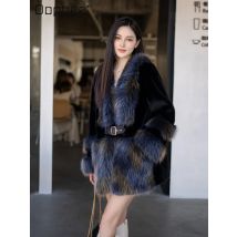 Fuchs Pelzmantel Frauen 2024 Neue Nerz Pelz Jacken V-ausschnitt Gürtel Schmücken Warme Lange Hülse Outwear Luxus Weibliche Trendy elegante