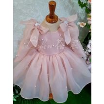 Rosa Kinderkleid für Mädchen, langärmliges Prinzessinnenkleid im koreanischen Stil, bauschiges Tüll-Geburtstagsklavier-Performance-Kostüm, Faktor