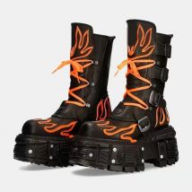 2025, Retro-Dunkelspanische Punk-Lokomotive mit der gleichen Flamme, Metallmuffin, dicker Boden, mittlere Röhre, Rock-Stiefel für Herren und Damen