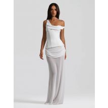 Elegant White One - Shoulder Draped Design Evening Dresses Women's Formal Events Summer Dress Fashion Sleeveless wedding Gown