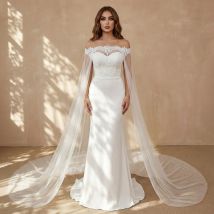 TOPQUEEN G36 Bridal Shawl Sexy Reverse Decoration Cloak Lace Embroidery For Reverse Wedding Dress Wedding Cape Veil Customizable