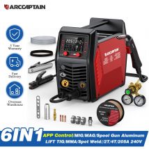 ARCCAPTAIN 6 IN 1 Schweißgerät APP-Steuerung Professionelles 205 A 240 V Spulenpistole Aluminium MIG MAG MMA WIG Punktschweißgerät