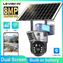 LS VISION Telecamera solare 4G Sim Outdoor Dual Lens WiFi 8MP 4K IP Camara Pannello solare CCTV Sicurezza Batteria incorporata PIR Cam V380