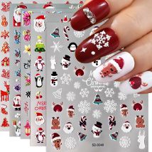 Christmas 5D Embossed Snowman Snowflakes Nail Sticker Cartoon Santa Claus Elk Winter Decal Slider New Year Manicure Decorations