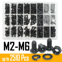 2510p Zestaw okrągłych śrub z łbem sześciokątnym M2 M2.5 M3 M4 M5 M6 10.9 Śruby z łbem sześciokątnym z gniazdem czarnym Śruba, nakrętka i podkładka