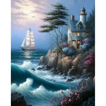 AB Diamant Kreuzstich Ein Leuchtturm am Meer 5D DIY Diamant Stickerei Strass Malerei Diamant Malerei