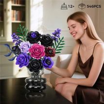 HOGOKIDS Set da costruzione per bouquet di fiori - 14 rose viola Blocco botanico Rosa nera artificiale Decorazione floreale gotica Regalo per adulti