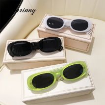 LAURINNY 2025 Trendy Green Oval Rectangle Sunglasses Women Vintage Brand Design Shades Eyewear Tortoise Shell Frame Sun Glasses