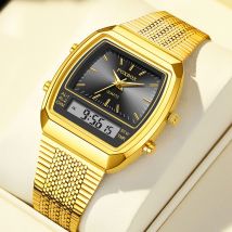 FOXBOX LED Dual Display Men Watches For Male Clock Golden Wrist Watches Quartz Fashion Brand Luxury Sports Digital Watches