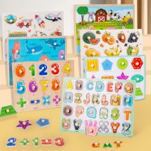 Montessori Holzpuzzles Handgreifbretter Spielzeug Tangram Puzzle Baby Lernspielzeug Cartoon Fahrzeug Tiere Früchte 3D-Puzzles