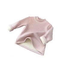 Lace Half High Collar Thicken Velvet Shirt Baby Girls Autumn Winter Warm Pullovers Girls Solid Color Casual Bottoming Tops