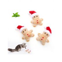 H7BF 2pcs Catnips Gingerbreads Man Cats Toy Interactively Chewing Playing Christmas Toy for Healthy Gums