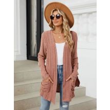 Autumn Winter New Solid Color Pit Stripe Brushed Pocket Cardigan Best Selle Long Sleeved Jacket for Woman Clothes