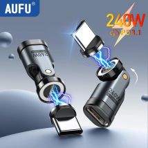 AUFU 2PCS 9Pin Adattatore magnetico USB C OTG PD 240W Magnete di ricarica rapida Tipo C Connettore femmina per iPhone Xiaomi MacBook Laptop
