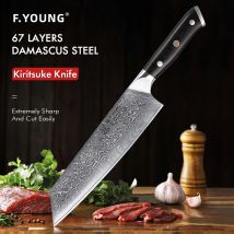 F.YOUNG 8,5" japanisches Kiritsuke-Messer 67-lagiger Damaststahl VG10-Kern Scharfes Fleisch Gemüse Professionelle Küchenkochmesser