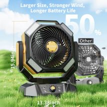 Ventilatore da campeggio portatile a batteria da 40000 mAh con lanterna a 4 LED Ventilatore da tavolo a 8 velocità Ventilatore da esterno ricaricabile portatile remoto