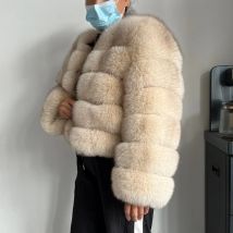 BEIZIRU Damen-Mantel aus echtem Fuchspelz, langärmelig, natürlich, warm, modisch, luxuriös, Wintermantel für Mädchen