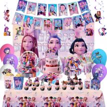 Kpop Demon Hunter Theme Balloon Set Birthday Decorations Tableware Kit Girl’s Group Party Supplies Cake Topper Hanging Gift Bag