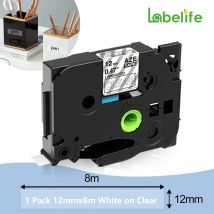 1 Stück 135 Weiß auf transparentem Etikettenband 12 mm x 8 m TZe-135 kompatibel für Brother P-touch H110 D210 D600 PTP710BT E1000PRO Etikettendrucker