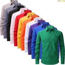 Einfarbiges Herren-Langarmhemd, einreihiges, kleines, elastisches Hemd mit quadratischem Kragen, geeignet für Hochzeit/Geschäft/Büro