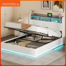 Anajqaqia Cama doble de Franela de 160 x 200 cm con Tira de Luz y Compartimento de Almacenamiento, Blanco