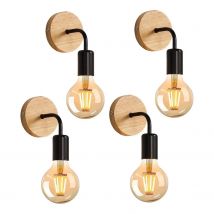 Apliques de pared vintage de 4 piezas, lámpara de pared interior E27 para dormitorio, 360 °   Aplique de pared negro ajustable para pasillo, café