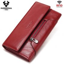 HUMERPAUL Mode Frauen Echtes Leder Brieftasche RFID Blocking Tri-falten Kreditkarte Halter Luxus Lange Weibliche Telefon Kupplungen