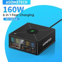Caricatore USB da 160 W 5 porte Staion 15 W Ricarica wireless PD 65 W QC3.0 Tipo C Caricatore rapido per iPhone 15 Pro MacBook Samsung Laptop
