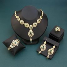 Arabische Schmucksets Marokko Halsband Halskette Dangler Ohrring Armband Ring Gold Farbe Ethno Frauen Charm Bijoux