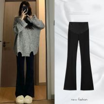 Pantaloni svasati premaman da donna neri Pantaloni fitness di supporto per la pancia a vita alta solidi alla moda per le donne incinte Tutti abbinati