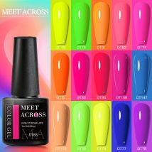 MEET ACROSS 7ml Fluorescencyjny żelowy lakier do paznokci Vernis Summer Neon Semi Permanent UV Gel Varnish Nail Art Manicure For Nails