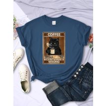 Weil Mord ist falsch, schwarze Katze, trinken Sie Kaffee, Damen-T-Shirt, Kleidung, O-Ausschnitt, Vintage, kurzärmelig, Persönlichkeit, lässige weibliche T-Shirts