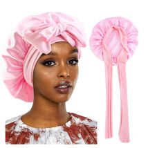 Nowy satynowy czepek do spania dla kobiet Solid Wide Band Stretch Head Tie Silky Bonnet Edge Wrap Nightcap Hair Care Shower Head Cover