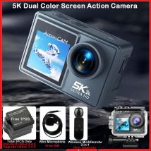 Cámara de acción 5K 4K60FPS Dual IPS Touch LCD DVR EIS 170 °   Cámara deportiva con zoom 5X resistente al agua 30M con micrófono inalámbrico y control remoto Con menú en español