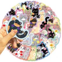 50PCS Farbe Rand Katze Blume Cartoon Bild Graffiti Aufkleber DIY Telefon Fall Tagebuch Gepäck Notebook Wasserdichte Schreibwaren Aufkleber