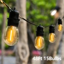 Luci a corda per esterni S14 LED Lampadine infrangibili in plastica 15M Lampada a ghirlanda impermeabile per luci d'atmosfera da giardino per matrimoni nel patio