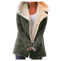Women's Collar Solid Color Long Sleeved Warm Cotton Jacket with Fleece 2024 Autumn and Winter