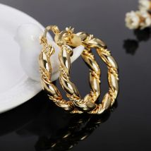 925 Sterling Silver 18K gold plated Rope Round 4cm earrings for women Fashion Party Wedding Accessories Jewelry Christmas Gifts