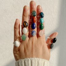 Cabochon Anello in pietra naturale 10 * 14MM Agate ovali Quarzi turchesi Anello da dito con gemma Colore argento Anelli aperti regolabili Regalo di gioielli