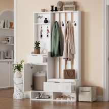HOUSE SPOLE Conjunto de perchero y armario con banco para zapatos, almacenamiento y ganchos