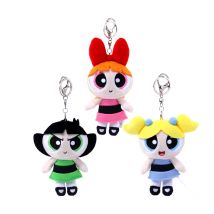 Lustiger und lebendiger 12 cm süßer klassischer Powerpuff Girls-Plüsch-Schlüsselanhänger mit Blütenblasen und Butterblumen – perfekt für Rucksäcke und Schlüssel
