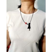 KUGUYS The Girl With Red Heart Pendant Necklace for Women Figure Black Silhouette Jewelry Acrylic Cute Accessories