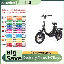 Rower elektryczny Isinwheel U4 Premium, wersja dla dorosłych, silnik 500W, bateria litowa, opony 16 cali, składany, miejski rower elektryczny do dojazdów do pracy.