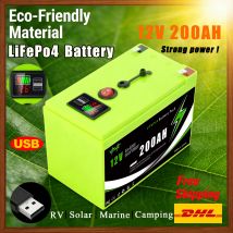 12V wiederaufladbarer Akku 200AH 🌰 Solarbatterie mit BMS-optimierung für Heimsolarsysteme 🌯 Off-Grid Living, Wohnmobil und Boot elektrisch