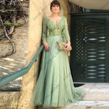 Maßgeschneiderte lange Ärmel Mintgrünes Kleid für die Brautmutter A-Linie Hochzeitsgastkleider Vestidos Mama de la Novia Elegantes