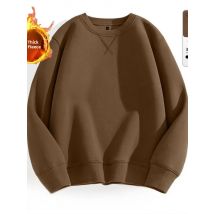 Loose Fit Long Sleeve Hoodless Pure Color Sweatshirt round Neck Oversize Men's Autumn Winter Heavyweight Comfortable Base Shirt