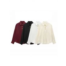 Langarm-Bluse mit Reverskragen für Damen, modisches goldenes Knopf-Chic-Top für Damen