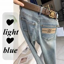 Y2K Light blue jeans for women in spring autumn high waist slim fit straight leg cropped pants trendy cigarette tube pants 2024