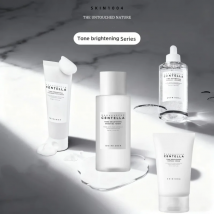 Serie coreana di centella schiarenti, tonico potenziante illuminante, detergente viso, crema solare tono, siero viso fiala, creme lenitive