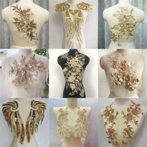 Golden Lace Flower Embroidery Patches Sew on Clothes Appliques Repair Handwork Craft